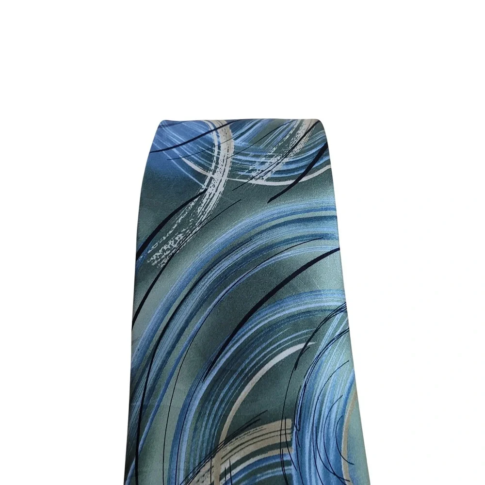 J. Garcia Mens Silk Tie Clockworks Collection Fifty-Five Green Blue Abstract